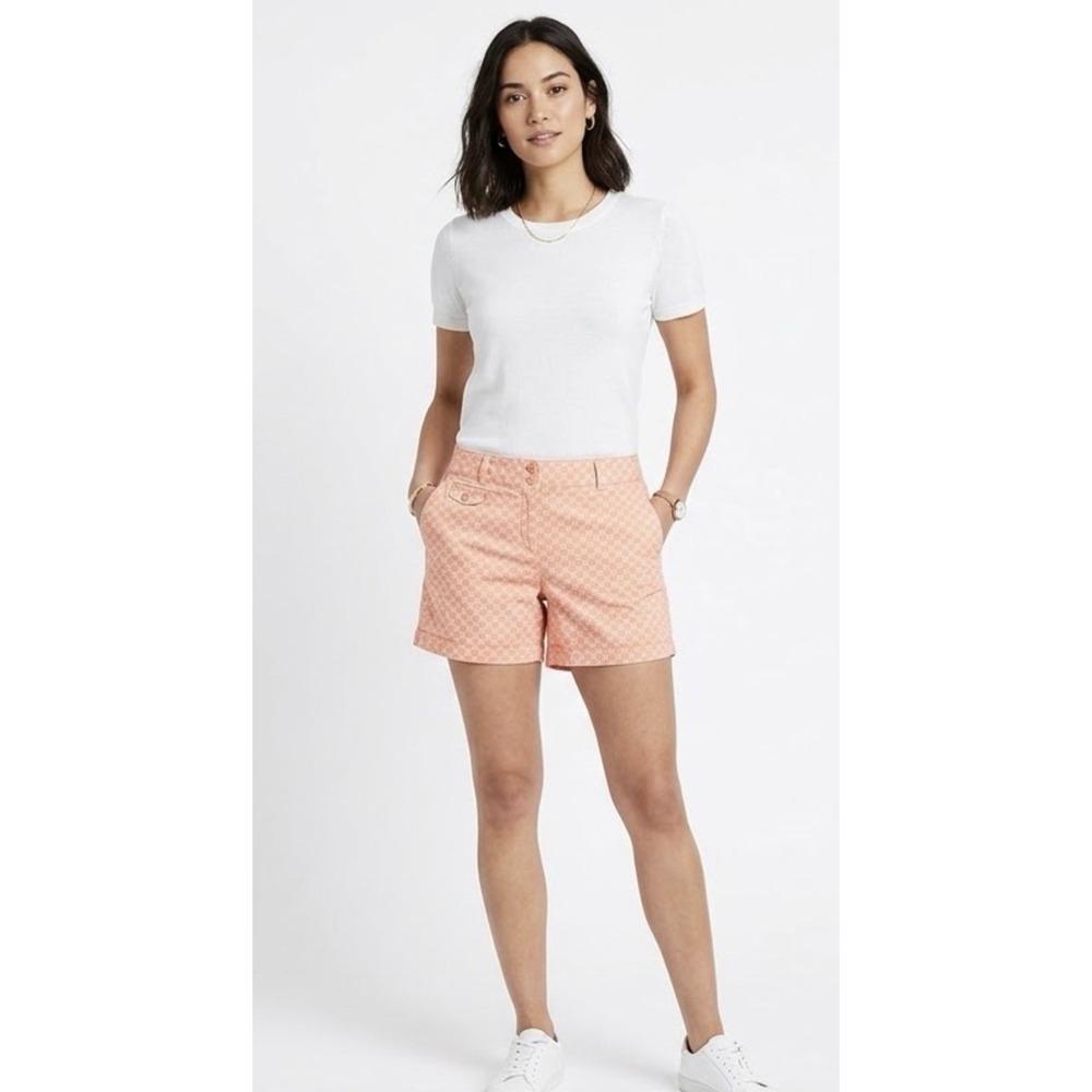 Ann Taylor Loft Shorts Women's 10 Orange Geometric Print Chino Pocket Flat Front